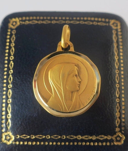 Augis - Médaille pendentif Vierge et Bernadette vintage en or jaune 18 carats 58 Facettes