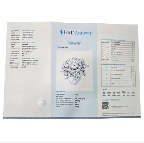Bague 52 Bague en or blanc sertie d'un diamant naturel taille ancienne de 2,60 carats, certifié HRD. 58 Facettes E33