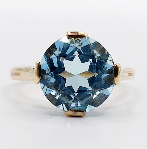 Bague 51 Bague cocktail vintage or jaune et aigue marine 58 Facettes A05744