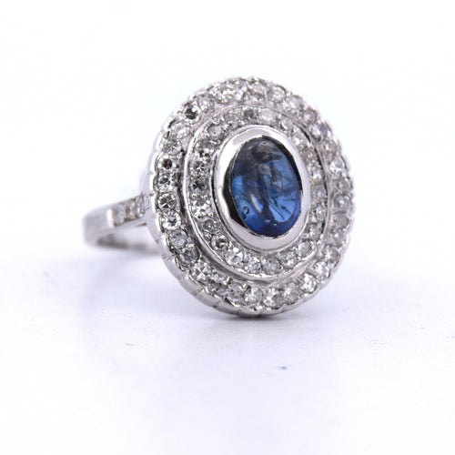 Bague 56 BAGUE EN OR BLANC - SAPHIR CABOCHON et DIAMANTS 58 Facettes