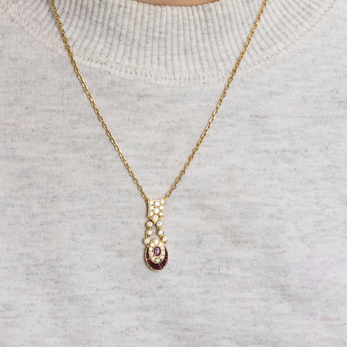 Collier Collier or jaune diamants rubis 58 Facettes LP988/9