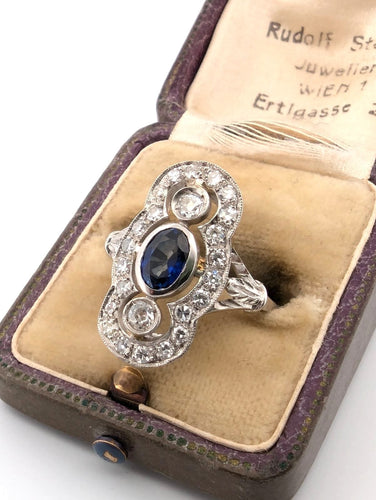 Bague 54 Bague en platine avec saphir et diamants 58 Facettes