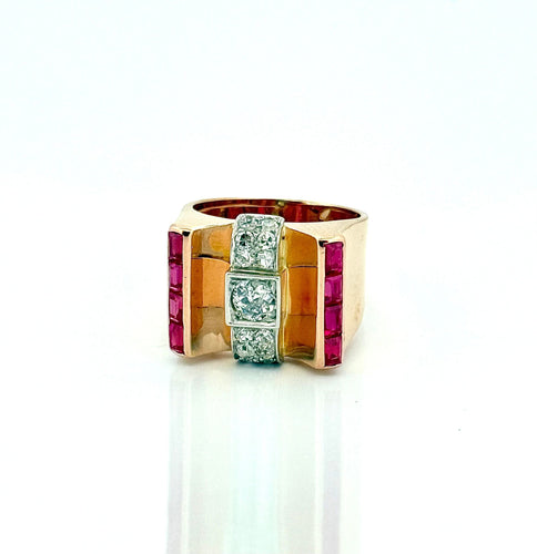 Bague 53 Bague tank en or 18 carats diamants et rubis 58 Facettes