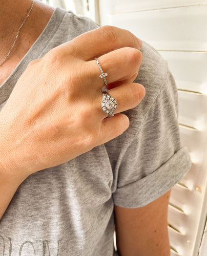 Bague 55 Bague Diamant Baguette Vintage 58 Facettes