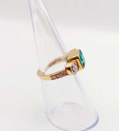 Bague 49 Bague jarretière vintage émeraude de Colombie 1,80 ct et diamants en or 18k 58 Facettes A06440