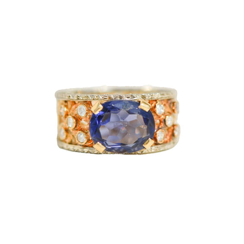 Bague Bague cocktail exclusive en or jaune et blanc 18 carats, ornée de tanzanite et de diamants – un pur chef-d'œuvre d'orfèvrerie 58 Facettes 2404