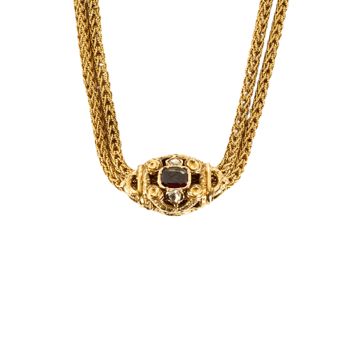 Collier Chaîne giletière or jaune et grenat 58 Facettes LF22