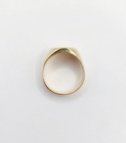 Bague 45 Chevalière antique or 18k armoiries française blason fleur, heaume et lion, sceau 58 Facettes A05250