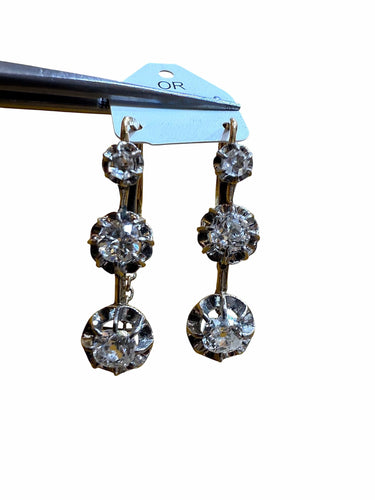 Boucles d'oreilles Boucles d’oreilles dormeuses ancienne en or et diamants 58 Facettes