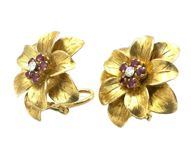 Boucles d'oreilles TIFFANY & Co. Boucles d'oreilles vintage or, rubis et diamants 58 Facettes