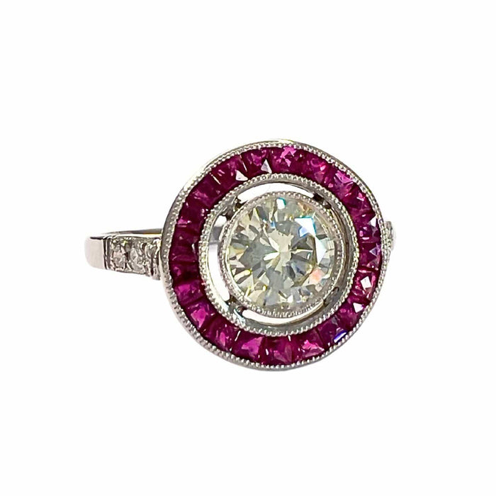 Bague SORTIJA ESTILO ART DECO de PLATINO 950 kts con DIAMANTES y RUBIES 58 Facettes A2576 (924)