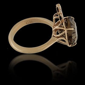 Bague 55 Bague en or rose, quartz fumé Lily 6,22 ct, diamants naturels 58 Facettes AG-2X21314P