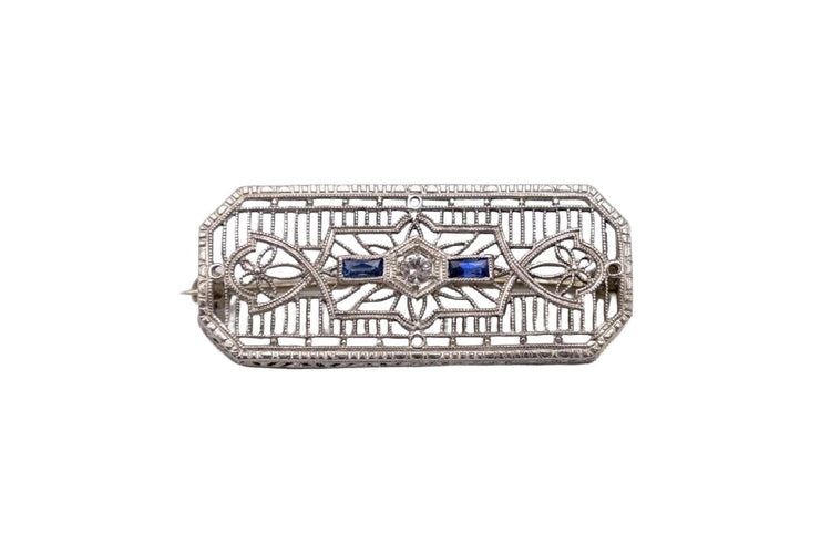 White gold Art Déco brooch with sapphires 58 Facettes 10570