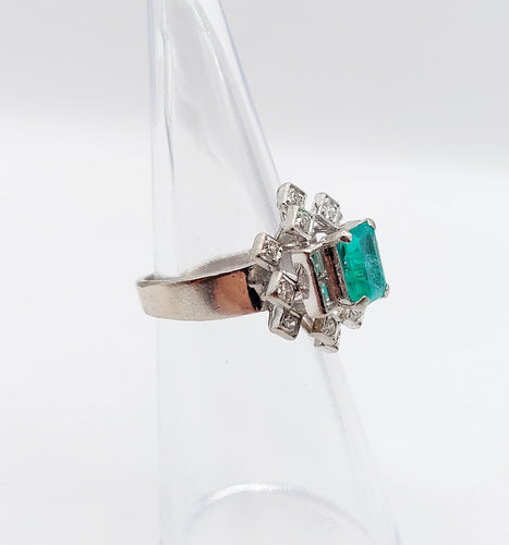 Bague 46.5 Bague vintage or blanc 14k émeraude et diamants 58 Facettes A05891