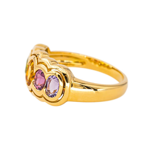 Pierścionek Złoto żółte Cytryn, Peridot, Granat 