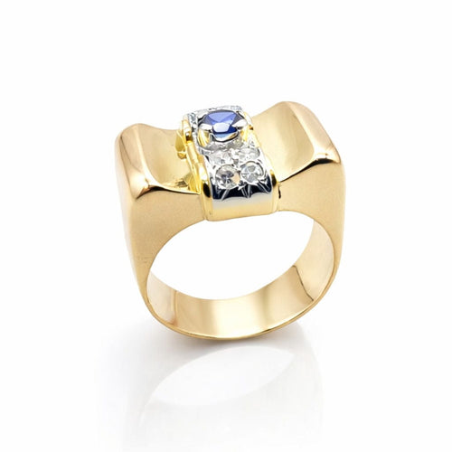 Bague 55 Bague tank or jaune, saphir & diamants 58 Facettes