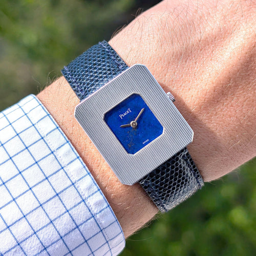 Montre Piaget Protocole RARE Piaget 99042 Lapis Lazuli Dial Protocole Ultra Thin Rectangular Serviced White Gold 58 Facettes