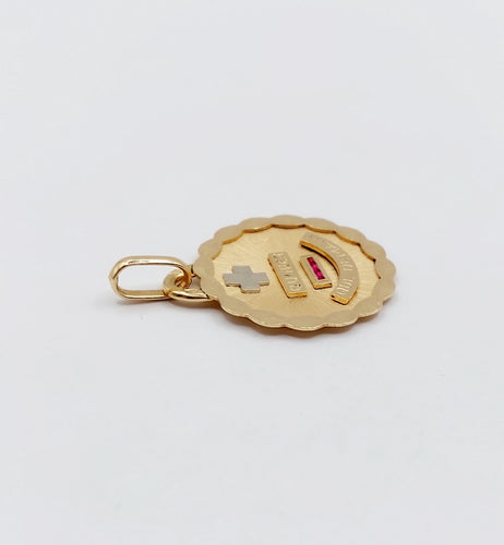 Augis - 18K玫瑰金镶红宝石19毫米爱情奖章吊坠 