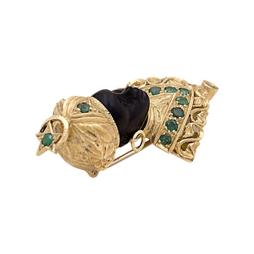 Broche Broche G.NARDI, "Moretto", or jaune, émeraudes, ébène. 58 Facettes 34877