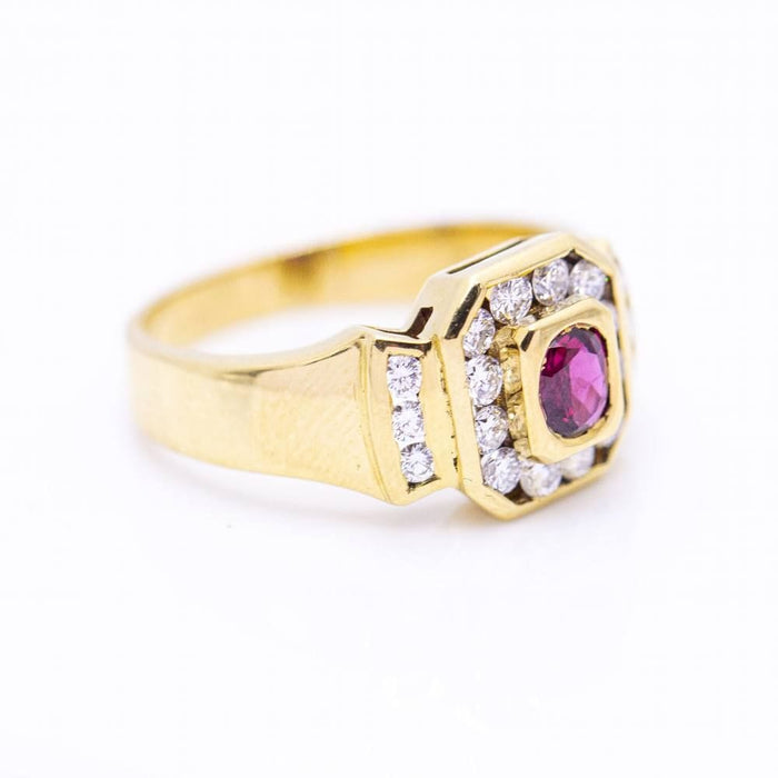 Bague 54 yellow gold Ring with Diamonds and Ruby 58 Facettes N102933EJ