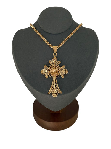 Collier Crucifix portugais traditionnel fabriqué main, chaîne or jaune 58 Facettes