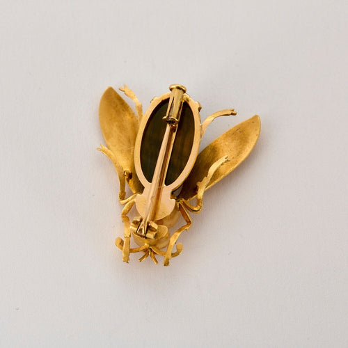 Broche Broche Abeille en or jaune, oeil de tigre et diamants 58 Facettes GU276