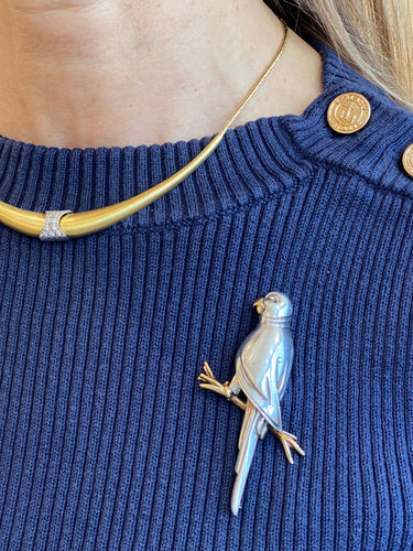 Broche HERMES - Broche perroquet argent et or jaune 58 Facettes