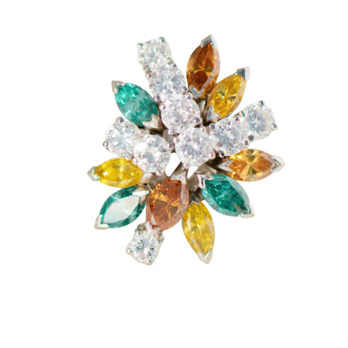 Bague Bague vintage en or blanc sertie de diamants blancs et colorés 58 Facettes 3036