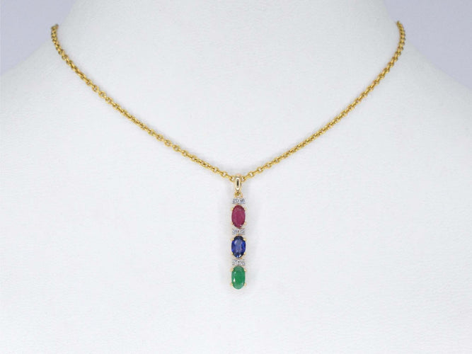 Pendentif Pendentif en or jaune avec pierres précieuses multicolores et diamants 58 Facettes 2277