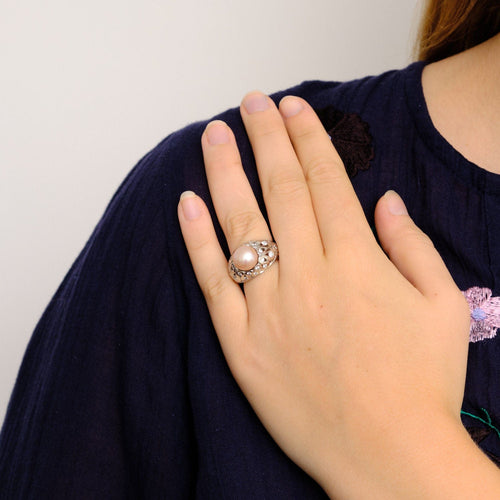 Bague 52.5 Bague Jonc Perle Rose Diamants 58 Facettes