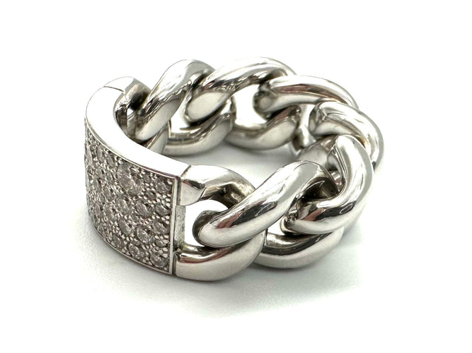 Bague DIOR. Collection "Gourmette", bague or blanc 18K et diamants 58 Facettes