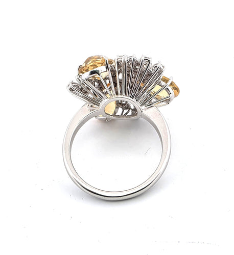 Bague 57 Superbe bague en or blanc avec quartz citrine naturel et diamants 58 Facettes