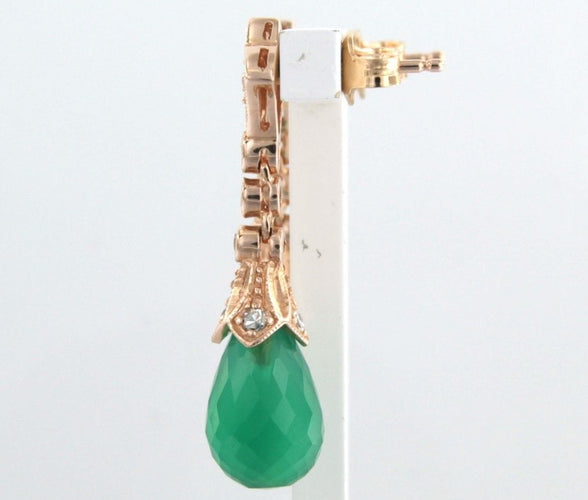 Boucles d'oreilles Boucles d'oreilles en or rose avec calcédoine verte et diamants taille simple 58 Facettes