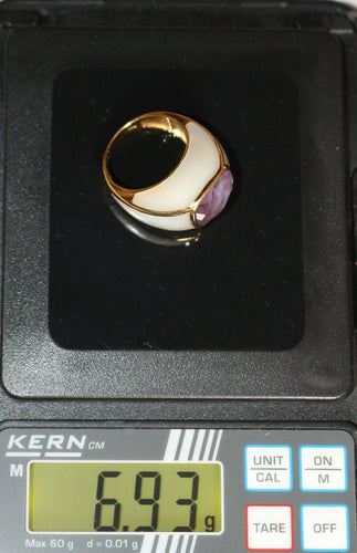 Bague 53 Bague jonc or jaune améthyste entourée de nacre 58 Facettes 588