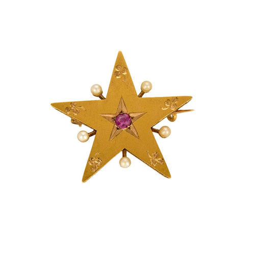 Broche Broche étoile or jaune, rubis et perles 58 Facettes BLO0159