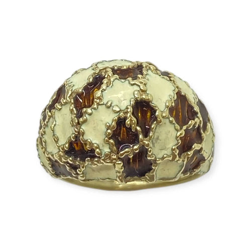 Bague 54 Bague Vintage en Or jaune – Émail Crème et Brun Effet Mosaïque 58 Facettes 330079070