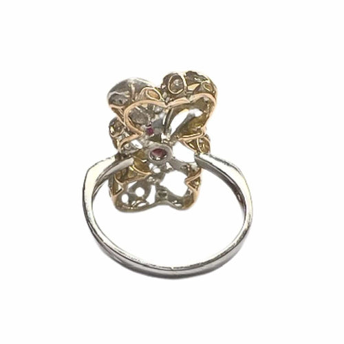 Bague BAGUE DESIGN ART DÉCO PÉRIODE 1930-1935 en OR 18 kt et PLATINE avec DIAMANTS et RUBIS 58 Facettes Q177B