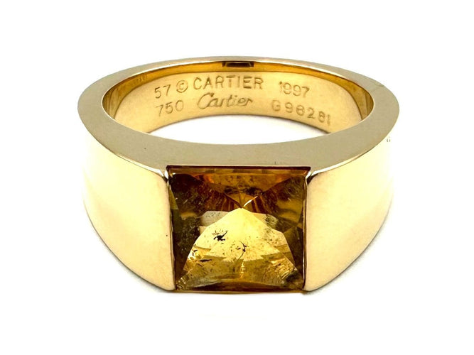 Bague 57 CARTIER - Collection Tank, bague or jaune et citrine 58 Facettes