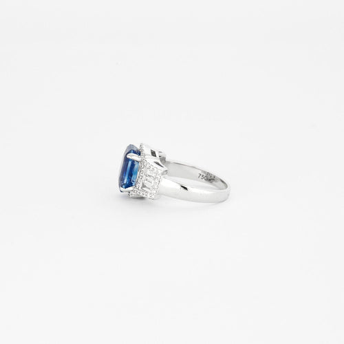 Bague 53 Bague d'inspiration Art Déco or blanc, saphir de Ceylan 58 Facettes