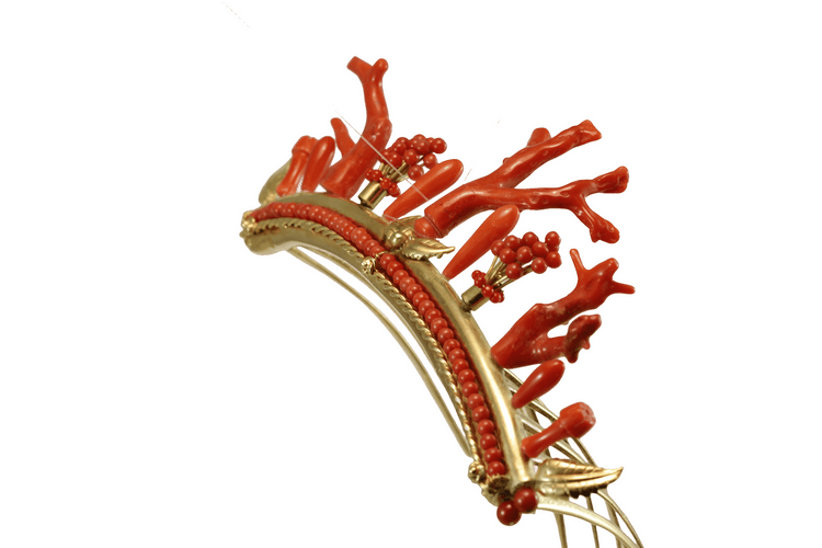Diadème antique en corail doré à l'argent 58 Facettes 7493