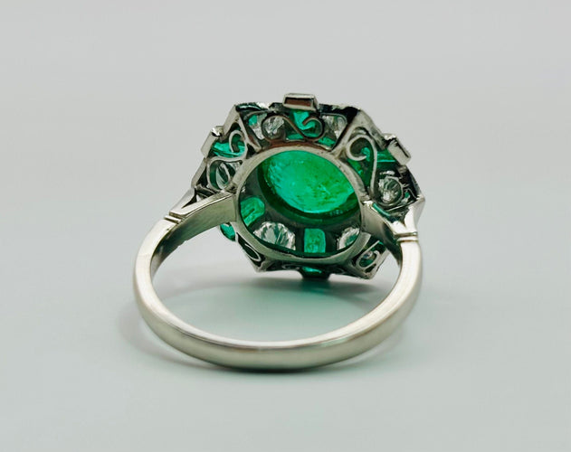 Bague 53 Bague vintage en platine avec émeraudes et diamants 58 Facettes 50265
