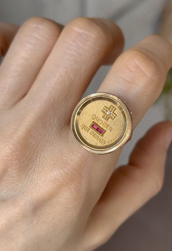 Bague 53 Augis - Bague d’amour en or jaune 18k et diamant, rubis synthétiques 58 Facettes