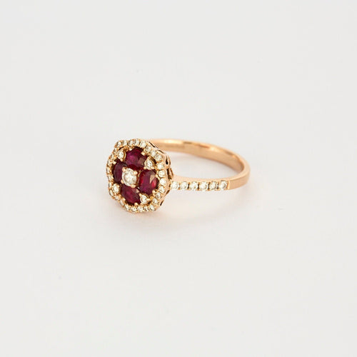Bague 54 Bague Fleur Or Rose Diamants Rubis 58 Facettes GU142