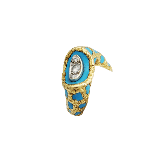 Bague 52 Bague en or jaune, diamants et turquoise 58 Facettes 32397