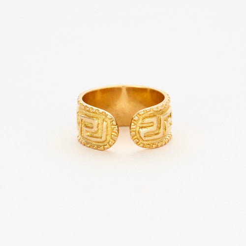 Bague 52.5 Bague jonc ouverte or jaune décor frise grecque 58 Facettes AB56