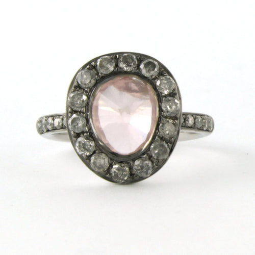 Bague 50 Bague en or blanc avec quartz rose et diamants taille brillant 58 Facettes