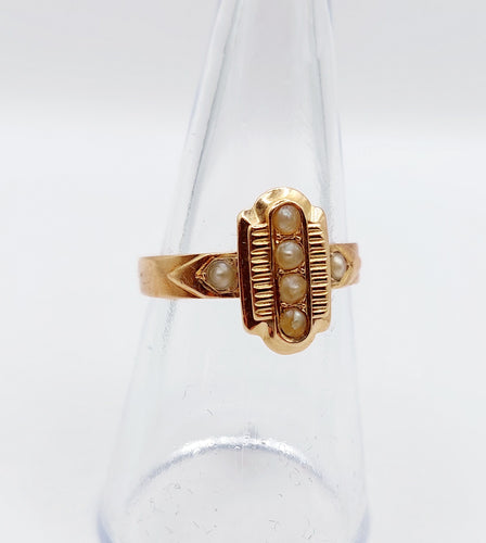 Bague 54.5 Bague marquise victorienne or rose ornée de perles dans une monture finement travaillée 58 Facettes A04592