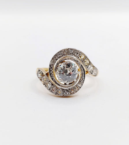 Bague 56 Bague tourbillon or jaune et platine, diamant taille ancienne 0.80 carat (circa 1900) 58 Facettes A06327