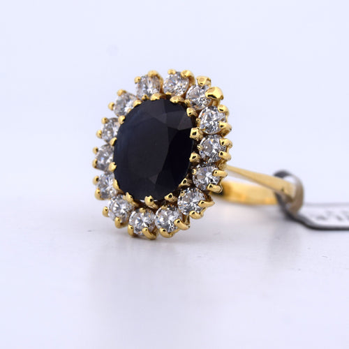 18 ayar sarı altın, safir ve pırlantalı vintage yüzük 