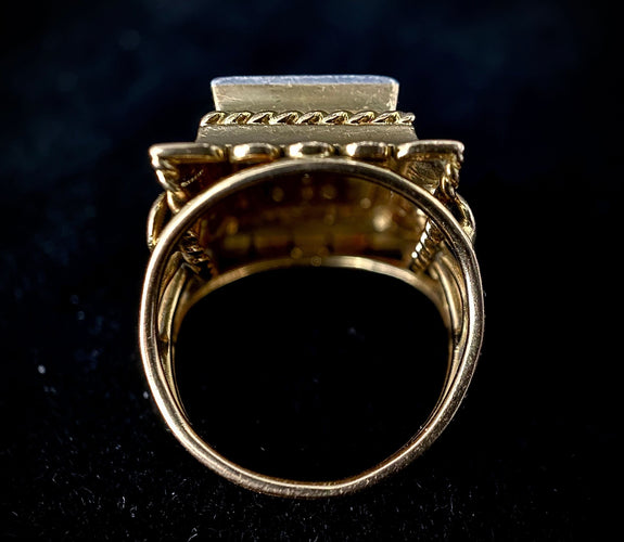 Bague 47 Bague or jaune platine avec pavage de diamants brillants et décor d'arabesques 58 Facettes